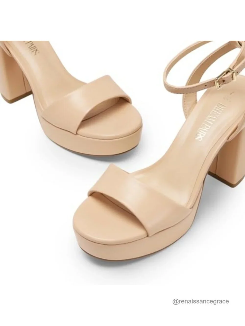 Platform High Heels Women Chunky Sandals 4.13 Inch Heel Faux Leather Ankle Strap